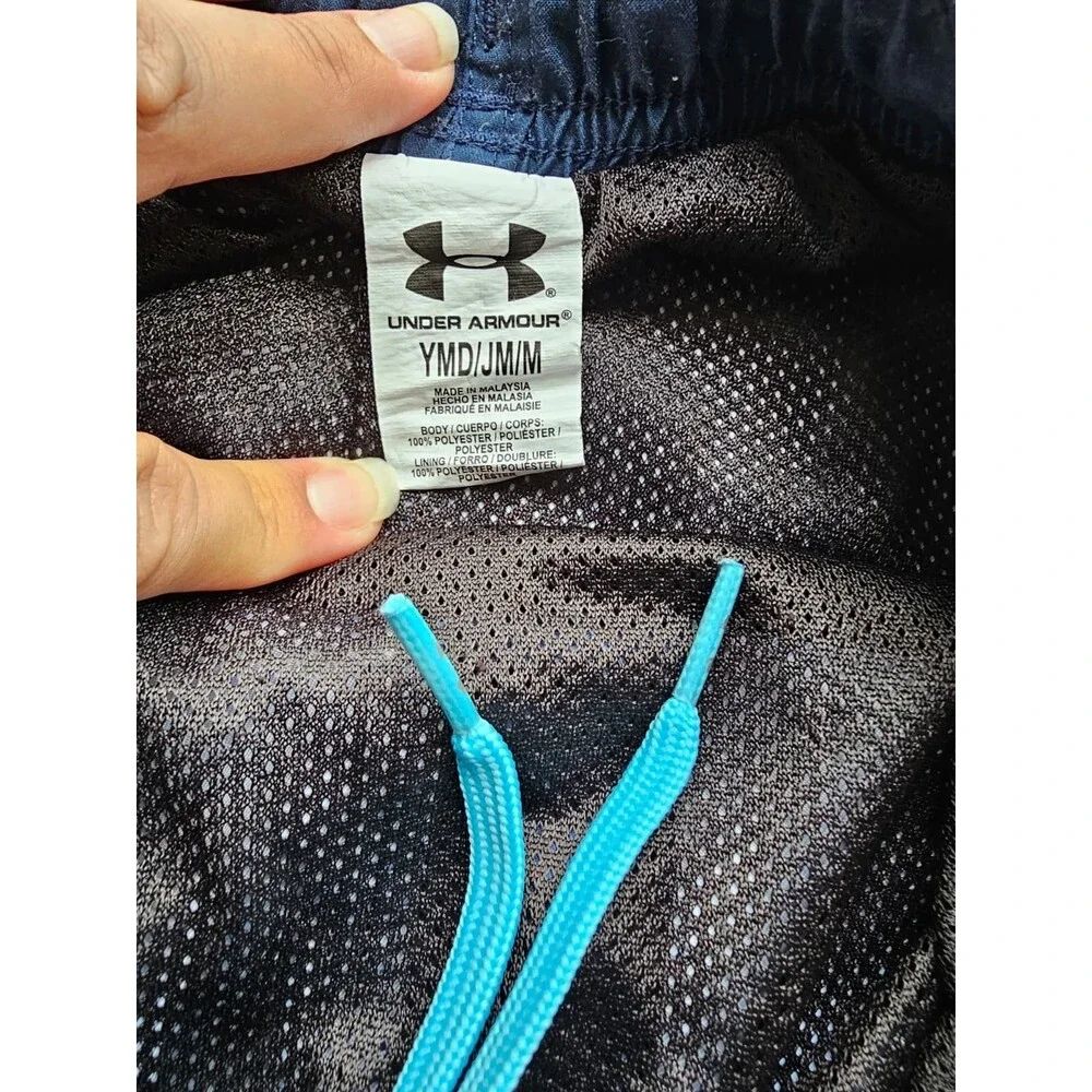 Under Armour Youth Boys Swim Trunks Shorts YMD Blue Black Logo Mesh Liner Pre-Ow - Picture 4 of 5